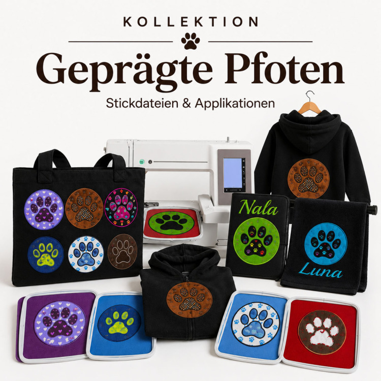 Stickdatei Kollektion Pfoten Applikation und Prägestickdatei
