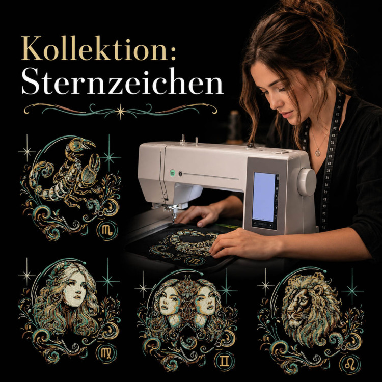 Kollektion Sternzeichen – Tierkreiszeichen als Stickdateien  Entdecke unsere Sternzeichen-Kollektion mit liebevoll gestalteten Tierkreiszeichen für deine Stickprojekte. Die Motive sind als Stickdateien für dunkle Stoffe erhältlich sowie als Applikationen