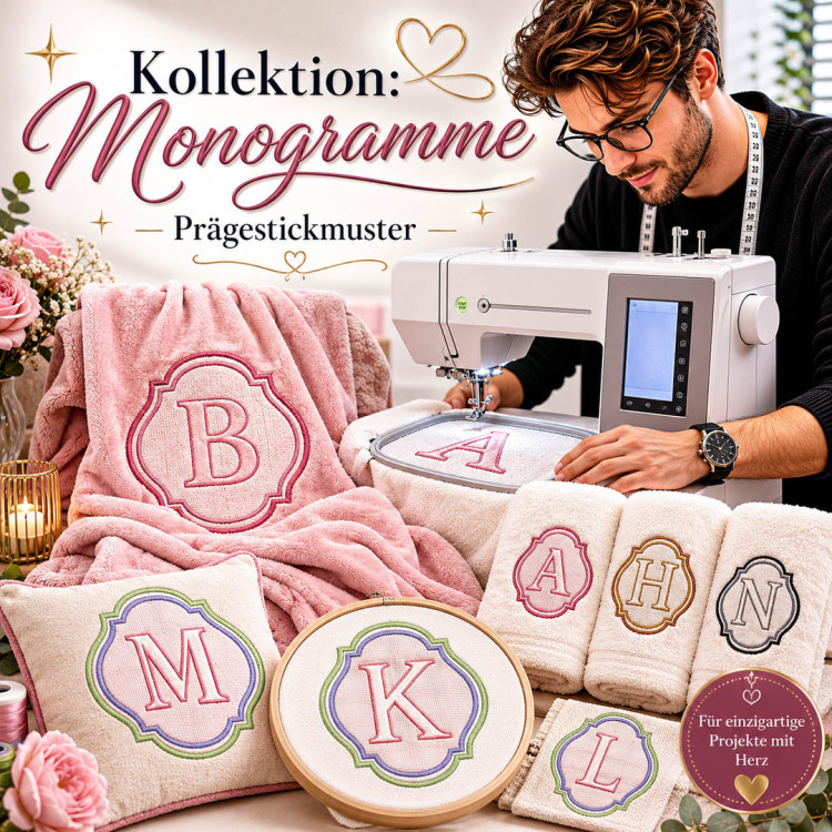 Stickdatei Kollektion Monogramm Präge Stickmuster – Buchstaben